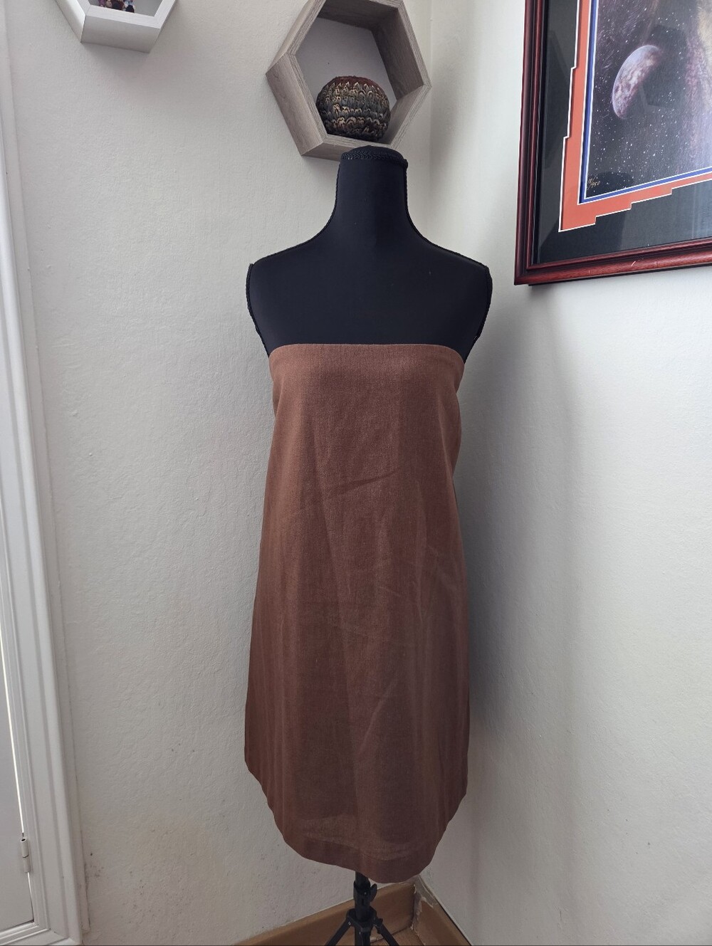Altar'd State brown strapless linen blend dress Size L summer Vacay Festival